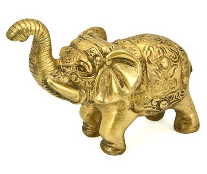 Carved Brass Elephant Trunk Up - 3"W, 2"H