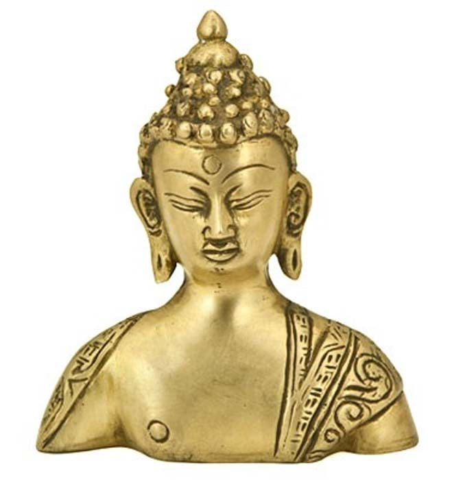 Buddha Bust Brass Statue - 4.5"H, 4"W