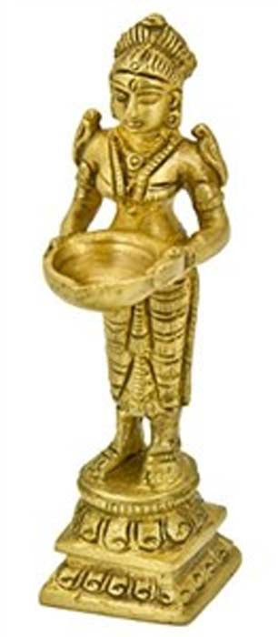 Goddess Laxmi with Deep Brass Statue - 4"H