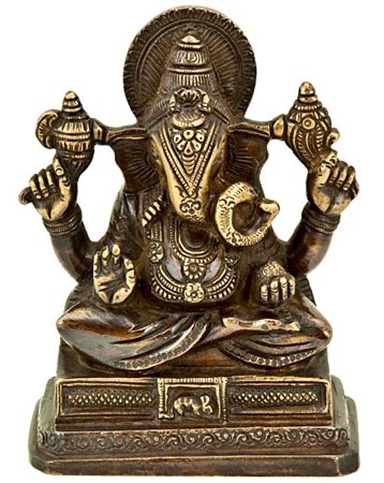 Lord Ganesh Sitting Brass Statue - 6"H