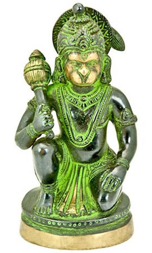 Hanuman Sitting on Round Base Brass Statue - 5"H