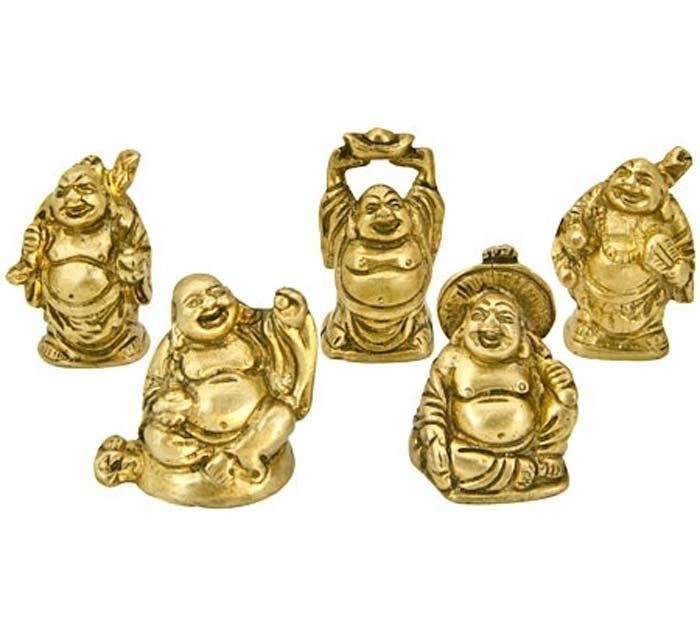 5 Pieces Assorted Brass Laughing Buddha - 2"H