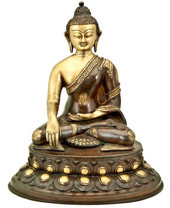 Sakyamuni Buddha on Oval Base Brown Gold Finish - 14"H, 11.5"W