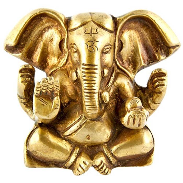 Lord Ganesh Carved with Big Ear Brass Statue - 3"H, 3.5"W