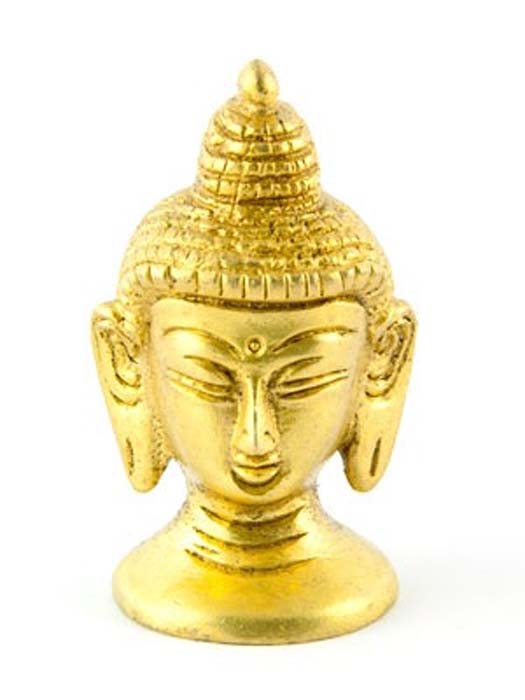Buddha Head Brass Statue - 2.5"H, 1.25"W
