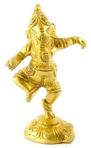 Dancing Ganesh Brass Statue - 3.5"H, 2"W