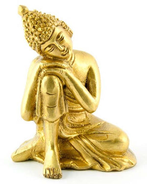 Thinking Buddha Brass Statue - 4"H, 3"W