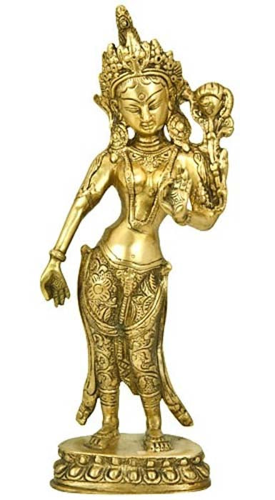 Goddess Tara Standing Brass Statue - 12"H