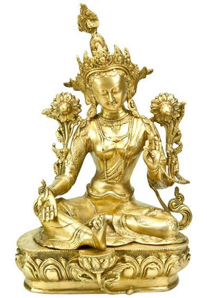 Green Tara Sitting Brass Statue - 18"H, 10"W