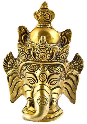 Ganesh Mask Brass Wall Hanging - 5.5"H