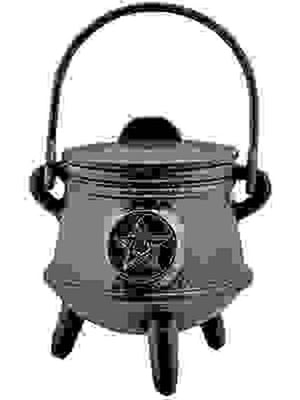 Pentacle Cast Iron Cauldron with Lid - 4.5"H, 3"D