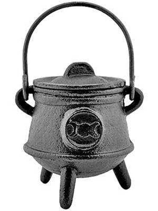 Triple Moon Cast Iron Cauldron with Lid - 4.5"H, 3"D