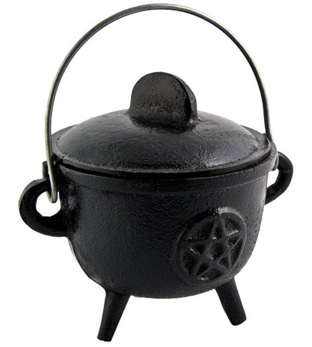 Pentacle Cast Iron Cauldron with Lid - 5"H, 4.5"D