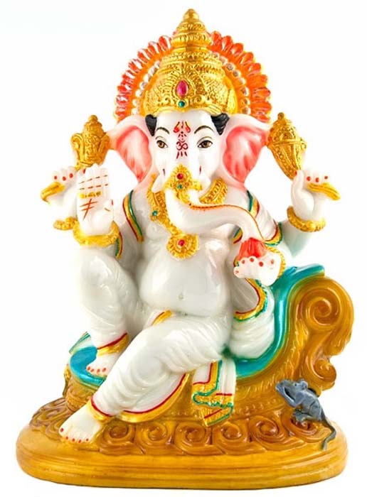 Lord Ganesh In White Fiberglass Statue - 10"H