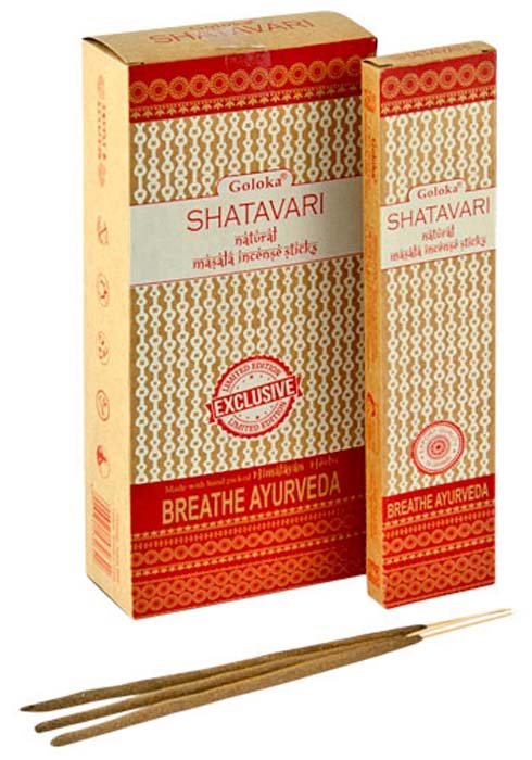 Goloka Shatavari Natural Masala Incense - 15 Gram Pack (6 Packs Per Box)
