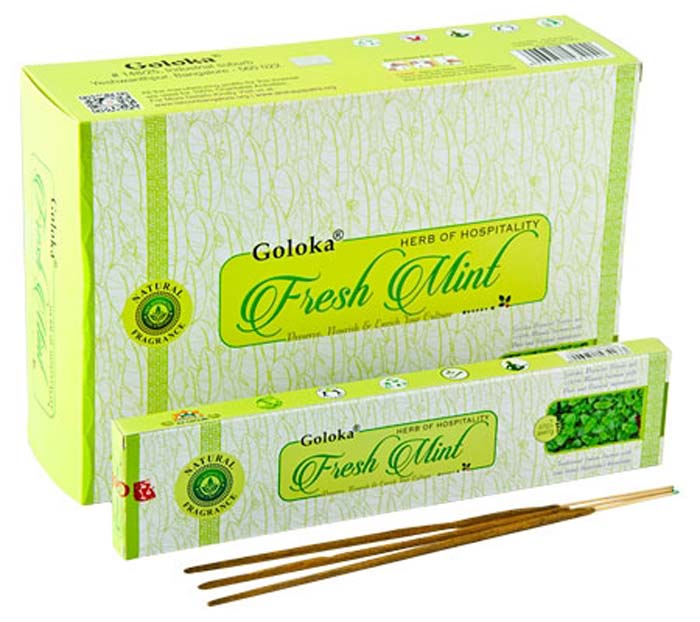 Goloka Fresh Mint Incense - 15 Gram Pack (12 Packs Per Box)