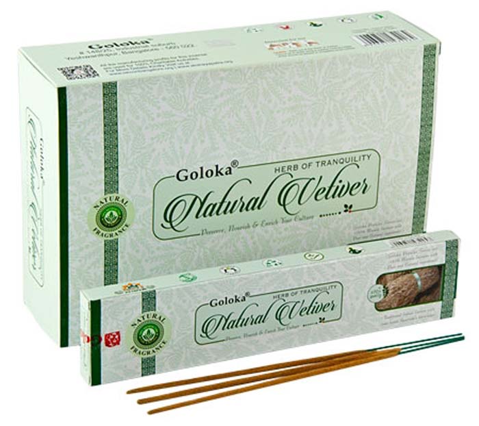 Goloka Natural Vetiver Incense - 15 Gram Pack (12 Packs Per Box)