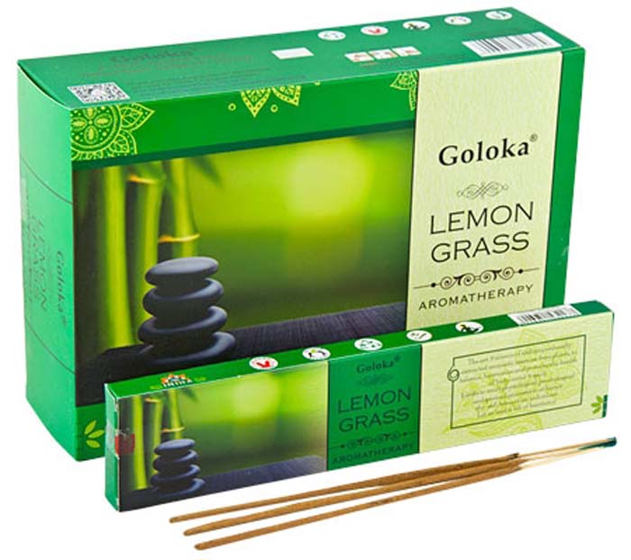 Goloka Aroma Lemongrass Incense - 15 Gram Pack (12 Packs Per Box)