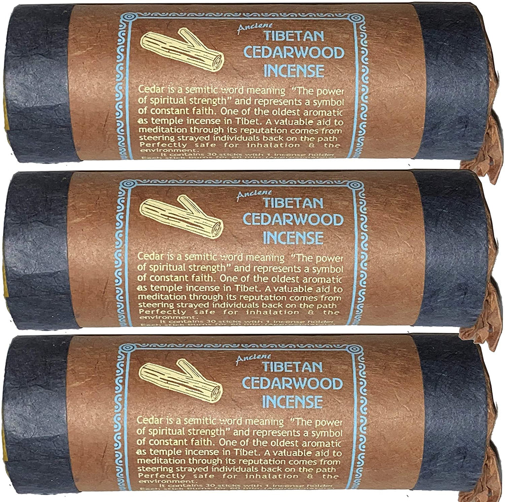 Incense Tibetan Cedarwood - 30 Sticks & Burner - Set of 3 Tubes - 5"