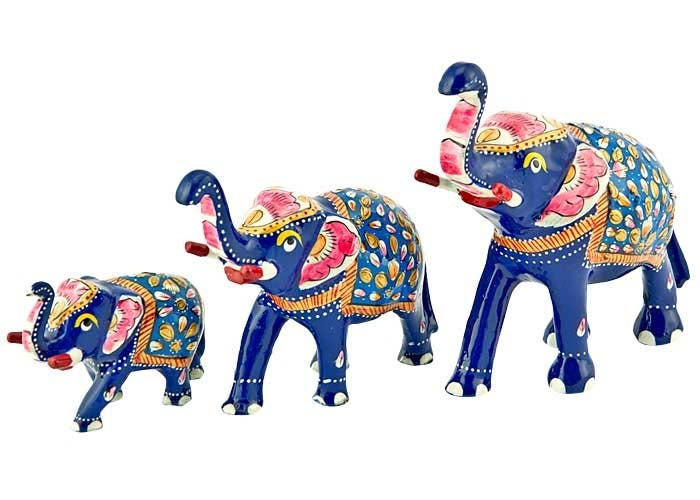 Pieces Elephant Hand Painted Lacquer Statue Set - 2", 2.75", 3.25"H