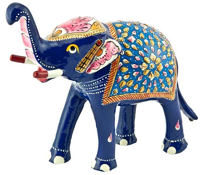 Elephant Hand Painted Lacquer Statue - 6"H, 7"W