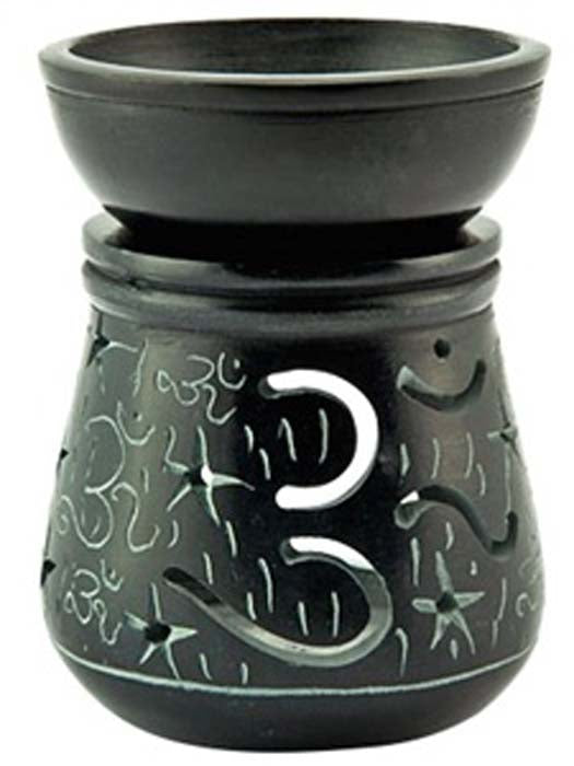 Om Symbol Carved Aroma Lamp in Black - 3.5"H