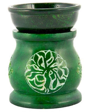 Tree of Life Soapstone Aroma Lamp in Green - 3.5" H