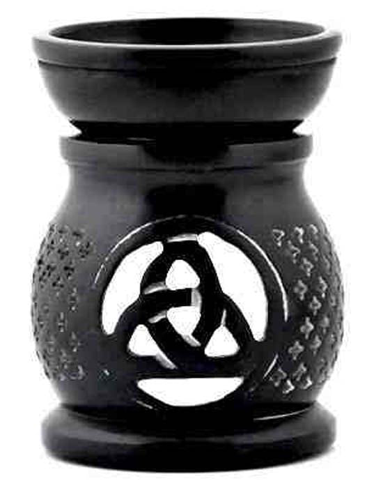 *Triqetra Carved Aromau Lamp in Black Stone - 4"H
