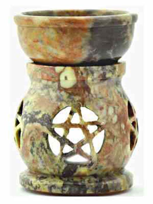 3 Pentacle Carved Aroma Lamp - 3.5"H