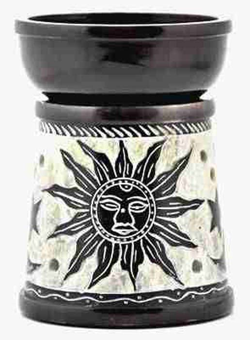 Sun-Moon-Star Carved Aroma Lamp in Black - 5"H