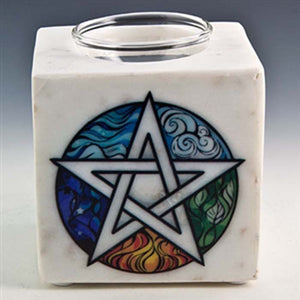 Pentacle White  Marble Aroma Lamp - 4"x3.25"x4.5"