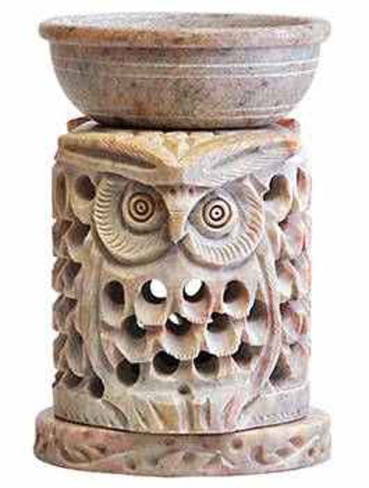 Owl Soapstone Aroma Lamp - 4"H