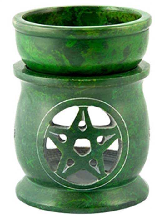 *Pentacle Carved Oil & Resin Burner in Green - 3"x3"x4"