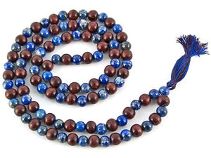 5 Lapis Lazuli & Red Sandalwood Prayer Mala - 8mm