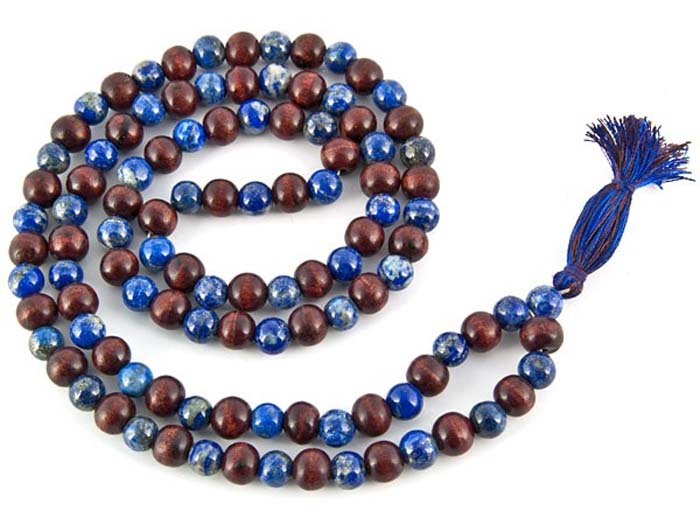 5 Lapis Lazuli & Red Sandalwood Prayer Mala - 8mm