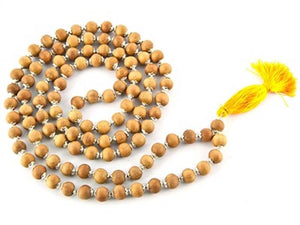 6 Natural Sandalwood With Silver Caps Prayer Mala - 8mm