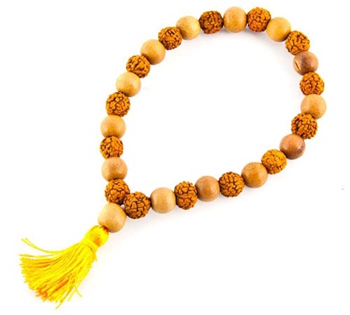 White Sandalwood with Rudraksha Stretch Bracelet