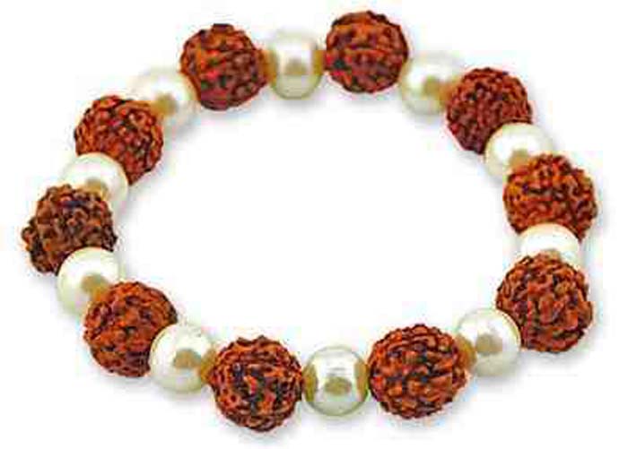 Rudraksha Bead Stretch Bracelet with White Beads - Sold as as Set of  2