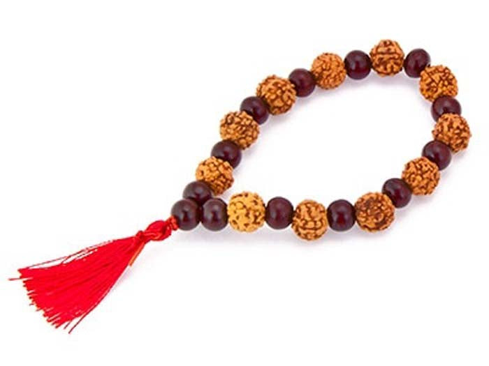 Rudraksha with Red Sandalwood Stretch Bracelet - Sold as as Set of  2