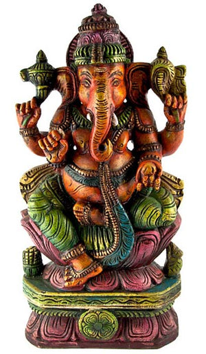 GANESH-01 Lord Ganesh Wooden Statue Antique - 18"H