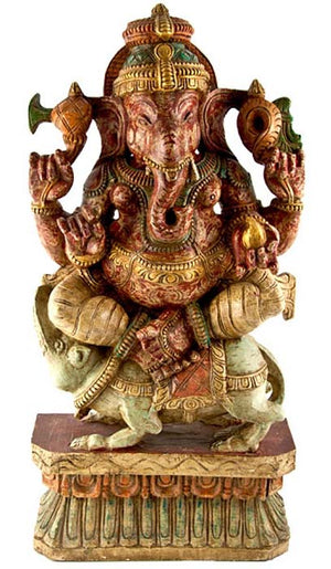 GANESH-02 Lord Ganesh Wooden Statue Antique - 18"H