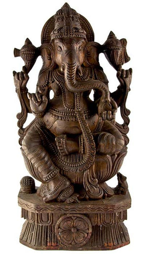 GANESH-03 Lord Ganesh Wooden Statue Antique - 23"H