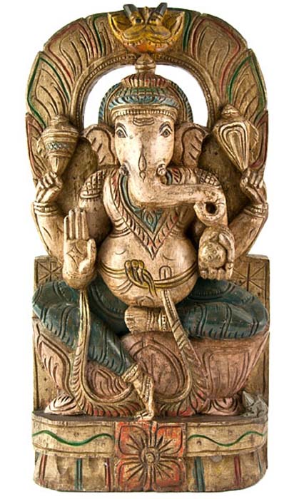 GANESH-03 Lord Ganesh Wooden Statue Antique - 18"H
