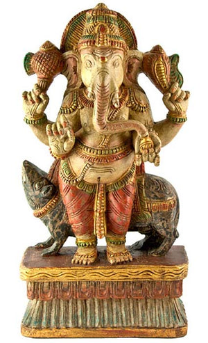 GANESH-05 Lord Ganesh Wooden Statue Antique - 18"H
