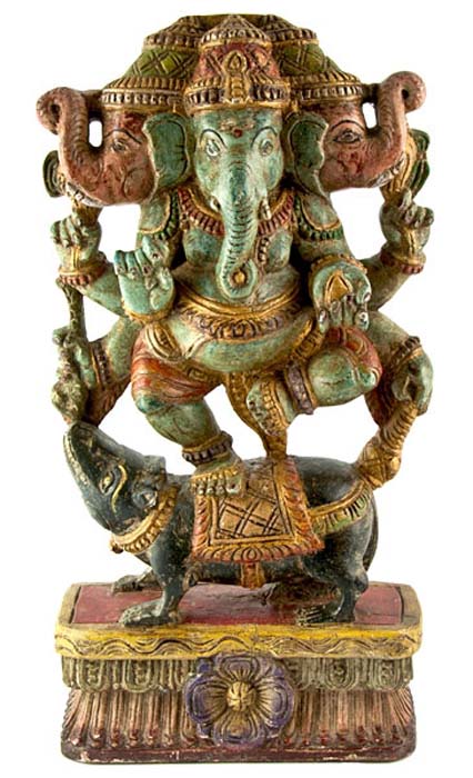 GANESH-06 Lord Ganesh Wooden Statue Antique - 18"H