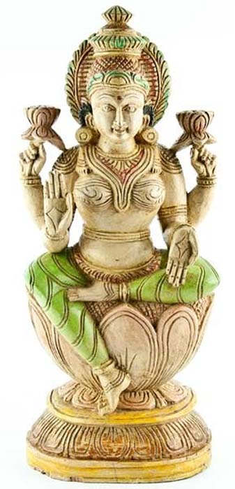 LAXMI-02 Goddess Laxmi Wooden Statue Antique - 18"H