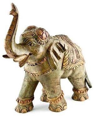 ELEPHANT Wooden Elephant Antique - 13"H, 12"L