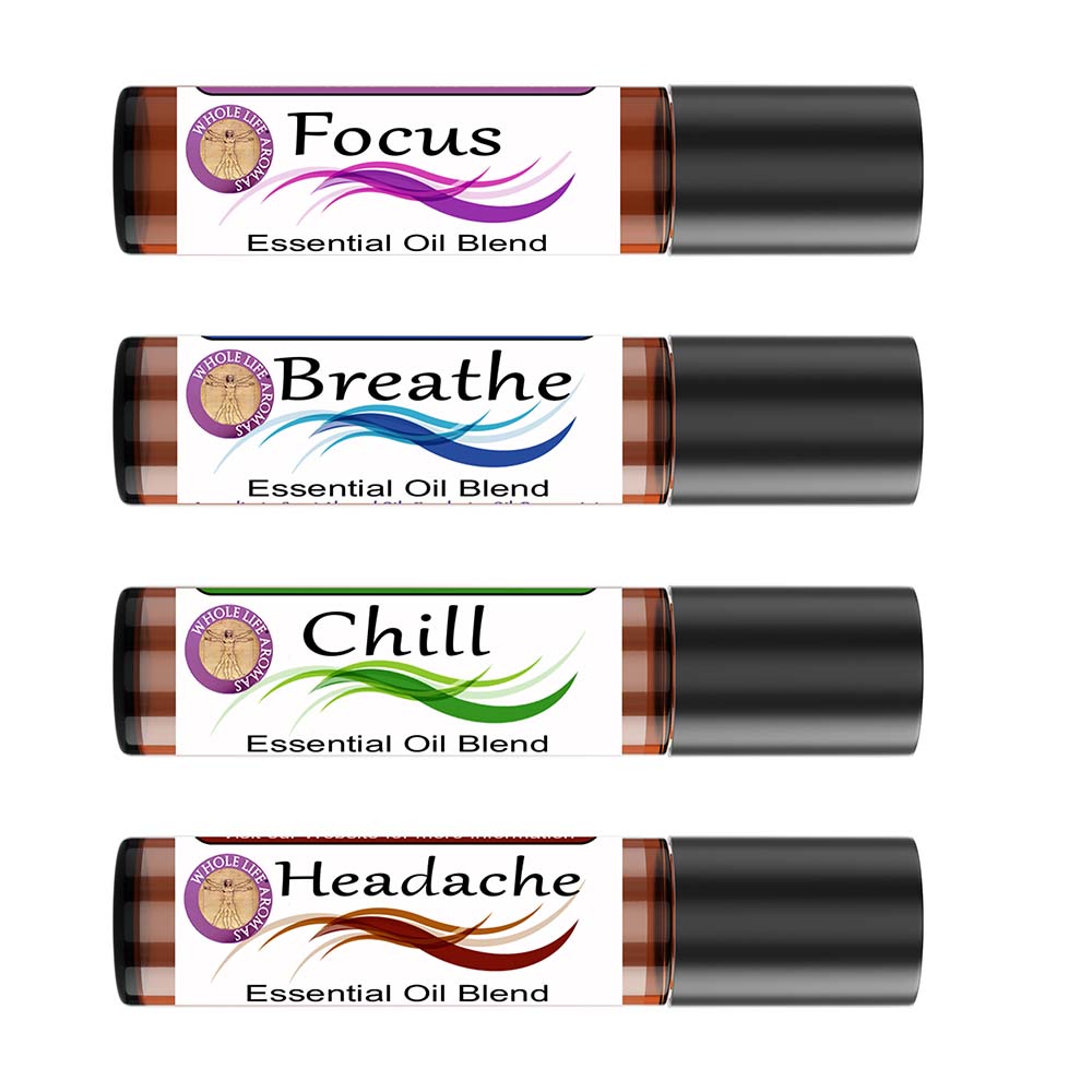 Set of 4 Roll Ons | Headache - Chill - Breathe - Focus Blends – 10ml each