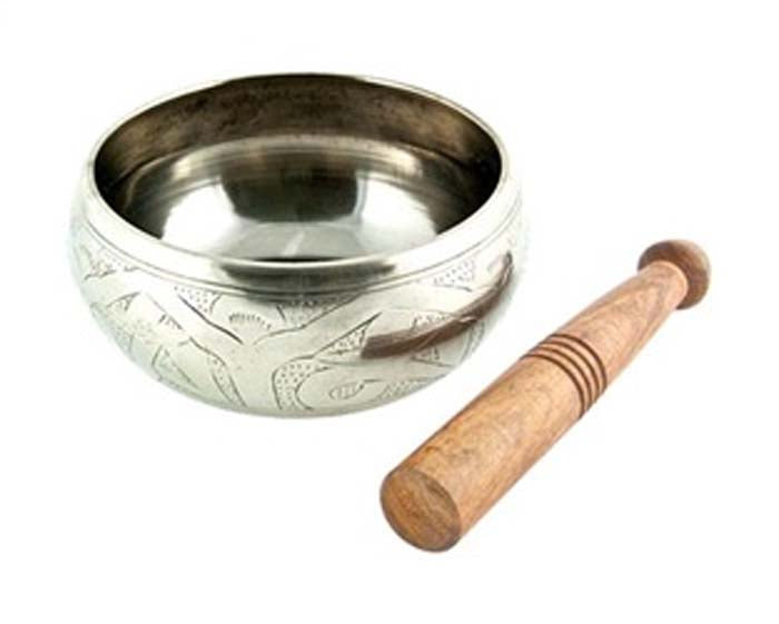 Silver White Tibetan Meditation Singing Bowl - 5"D