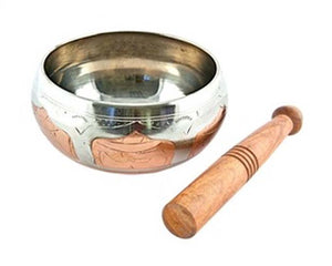 2 tone Silver White & Copper Tibetan Meditation Singing Bowl - 5"D